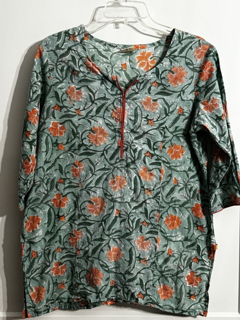 Primp Floral tunic Green Sz L Cotton Yoga Summer Gorpcore Casual Comfort